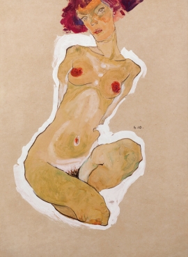 A024022 《蹲着的女子裸像》奥地利画家埃贡·席勒高清作品