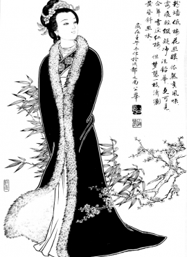 D001099《工笔白描仕女图-寒香》刘公华高清白描作品