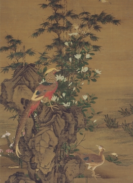 B4032005《花竹锦鸡图》元代画家王渊高清作品