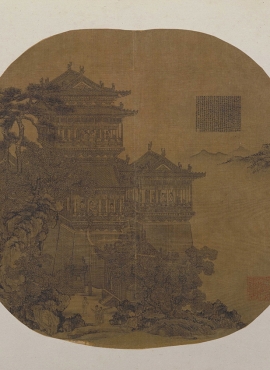 B4036003《岳阳楼图（扇面）》元代画家夏永高清作品