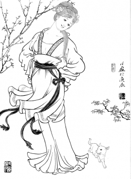 D001005《工笔白描仕女图-伙伴》刘公华高清白描作品