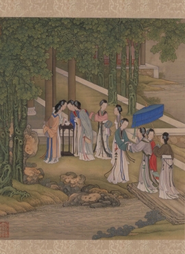 B2051019《月曼清游图册之桐荫乞巧》清代画家陈枚高清作品