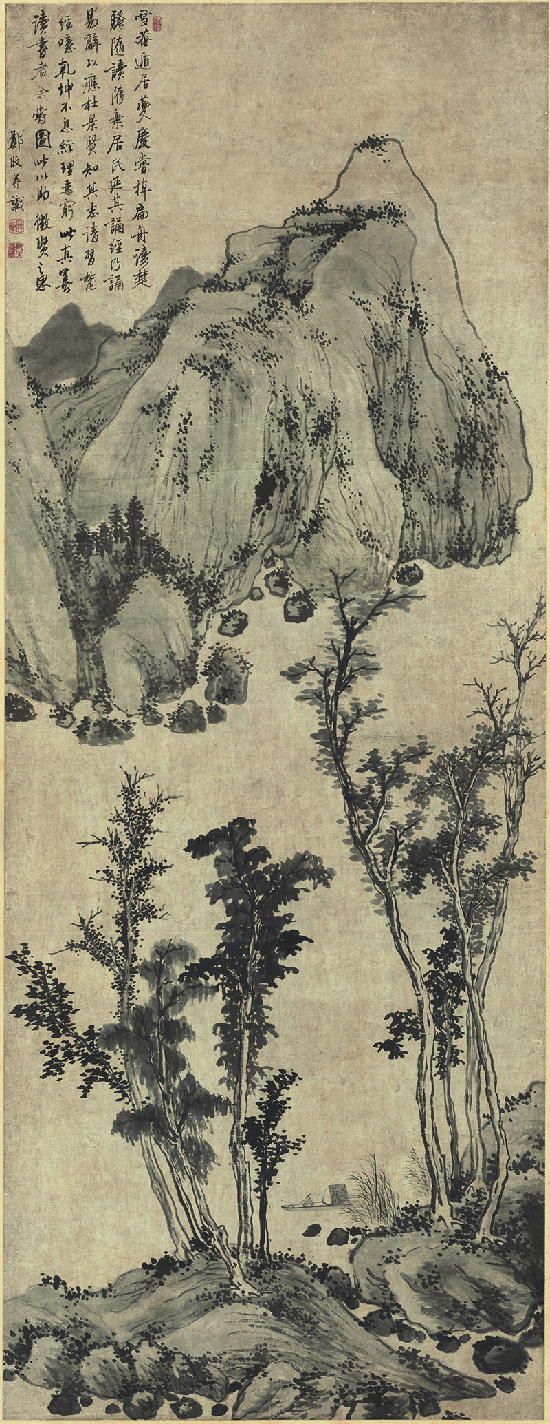 B2132011《墨笔山水中堂》清代画家郑旼高清作品 – 高清名画