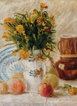 a001197《花瓶里的花,咖啡壶和水果》荷兰画家文森特·梵高高清作品